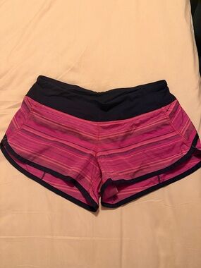 lululemon athletica Pink Striped Athletic Shorts with Navy Waistband
